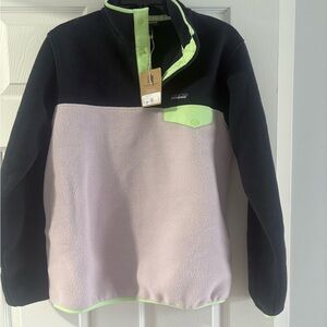 Patagonia Black and Lavender Fleece with Neon Green Accents